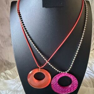 Elegant round glass Orange and acrylic Pink color Pendant Necklace